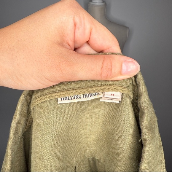 Holding Horses Green Linen Button Down Shirt Size M - Picture 5 of 7